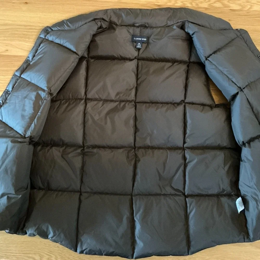 Lands End Down Puffer Vest XL Brown 80/20 Down Feather Quilted Winter Jacket Men